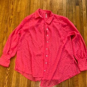 Free People Bright Pink Button-Down Blouse